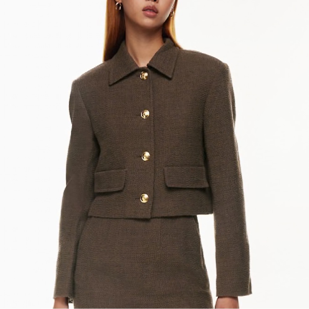 Aritzia Babaton Frances Chocolate Brown Tweed Jacket size XS